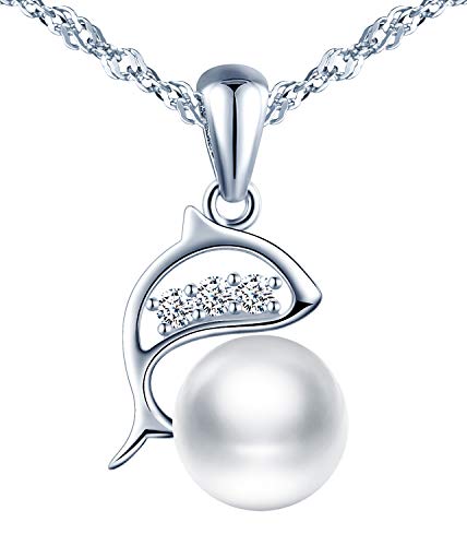 Sterling Silber 925 Damen Kette Delphin Anhänger Halskette mit Perlen von MicVivien