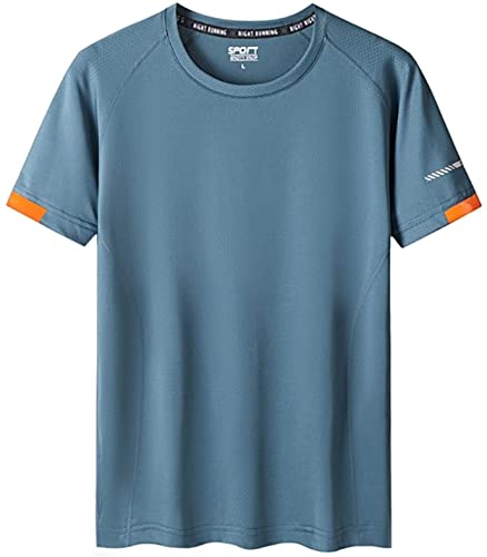 Atmungsaktives, Schnell Trocknendes Kurzarm-T-Shirt Für Herren, Sport-Funktionsshirt Ohne Kragen, Laufshirt (Color : Blue, Size : 3XL) von Micassj