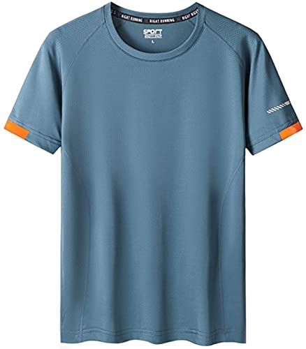 Atmungsaktives, Schnell Trocknendes Kurzarm-T-Shirt Für Herren, Sport-Funktionsshirt Ohne Kragen, Laufshirt (Color : Blue, Size : 6XL) von Micassj