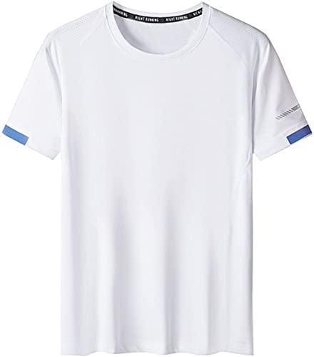 Atmungsaktives, Schnell Trocknendes Kurzarm-T-Shirt Für Herren, Sport-Funktionsshirt Ohne Kragen, Laufshirt (Color : White, Size : 4XL) von Micassj