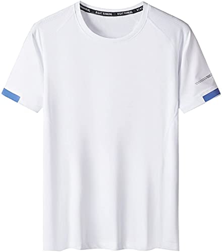 Atmungsaktives, Schnell Trocknendes Kurzarm-T-Shirt Für Herren, Sport-Funktionsshirt Ohne Kragen, Laufshirt (Color : White, Size : 8XL) von Micassj