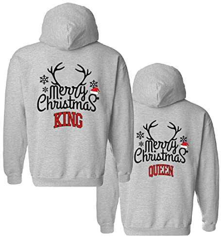 King Queen Pullover Hoodie für Pärchen Partner Sweatshirt für Ihn und Sie Christmas Weihnachts Sweater für Paar Couple Kapuzenpullover Mr Mrs 1 Stück(Grau-King,M) von Micaxili