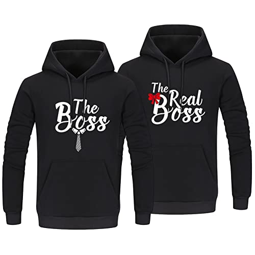 King Queen Pullover Hoodie für Pärchen Partner Valentinstag The Boss The Real Boss Kapuzenpullover für Pärchen Seine & Ihr Hoodie für Pärchen Geburtstage 1 Stück(Schwarz-Herren,M) von Micaxili