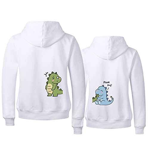 Micaxili Dinosaurier Kapuzenpullover für Pärchen Couple King Queen Pullover Liebespaar Sweatshirt Partnerlook für Paar Pullover für Pärchen Ehemann Ehefrau 1 Stück(Weiß-Damen,S) von Micaxili