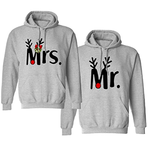 Micaxili Partner Hoodie Pullover Pärchen Sweatshirt für Ihn und Sie Weihnachten Geschenk Mr Mrs Kapuzenpullover 1 Stück(Grau-MRS,M) von Micaxili