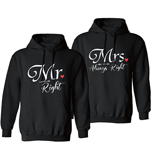 Micaxili King Queen Kapuzenpullover für Pärchen Partnerlook Herbst Pärchen Couple Hoodie Mr Right Mrs Always Right Couple Pulli Pärchen Hoodie für Er Sie 1 Stück(Schwarz-MRS,XXL) von Micaxili