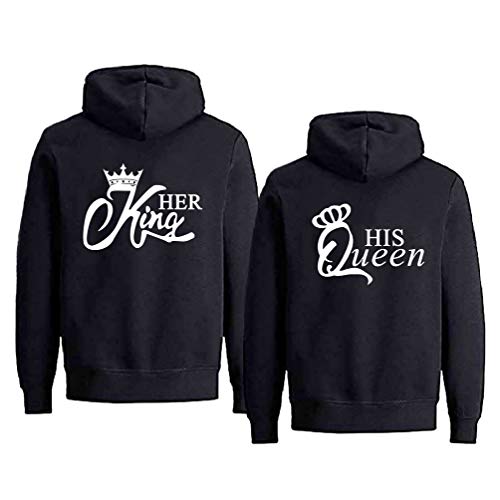 Micaxili King Queen Pullover Sweatshirt Partnerlook Geschenk für Paar Hoodie Kapuzenpullover für Freund Freundin Pärchen Valentinstag Couple Hoodie Mr Mrs Liebespaar 1 Stück(Schwarz-King,M) von Micaxili