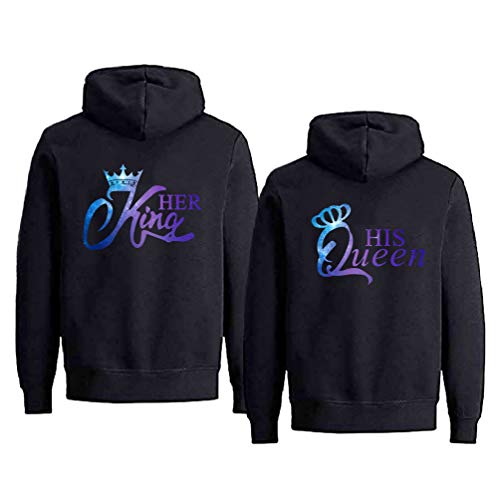 Micaxili King Queen Pullover Sweatshirt Partnerlook Geschenk für Paar Hoodie Kapuzenpullover für Freund Freundin Pärchen Valentinstag Couple Hoodie Mr Mrs Liebespaar 1 Stück(Sky-Schwarz-King,L) von Micaxili