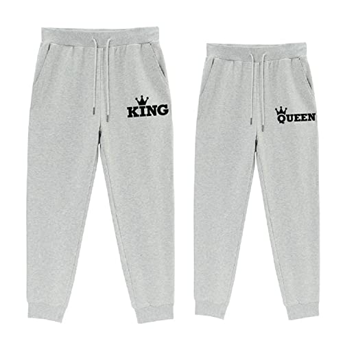 Micaxili King und Queen Jogginghose Herren Baumwolle Hosen Damen Partnerlook Pärchen Jogginghose Partner Jogginghose 1 Stück(Grey-King-S) von Micaxili