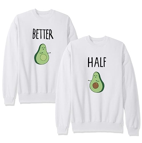 Micaxili Paar Sweatshirt Für Partner Pullover Ohne Kapuze Pärchen Sweatshirt Herren Damen Langarm Baumwolle Herbst 1 Stück(WH-Half-M) von Micaxili