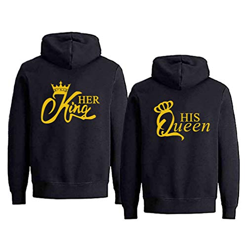 Micaxili Pärchen Pullover King Queen Pullover Sweatshirt Partnerlook Geschenk für Paar Hoodie Herren Damen Kapuzenpullover 1 Stück(Gold-King,XXL) von Micaxili