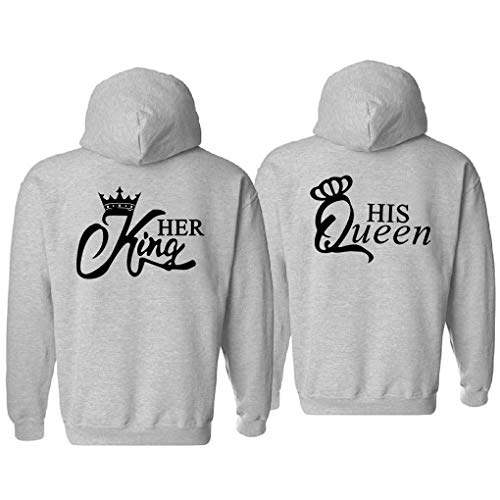 Micaxili Pärchen Pullover King Queen Pullover Sweatshirt Partnerlook Geschenk für Paar Hoodie Herren Damen Kapuzenpullover 1 Stück(Grau-King,XXL) von Micaxili