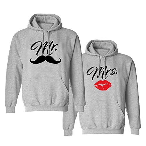 Micaxili Partner Pullover Pulli Partnerlook Pärchen Hoodie Paar Pullover Damen Kapuzenpullover Herren Lustig Mr Mrs Hoodie 1 Stück(Grey-MR-XL) von Micaxili