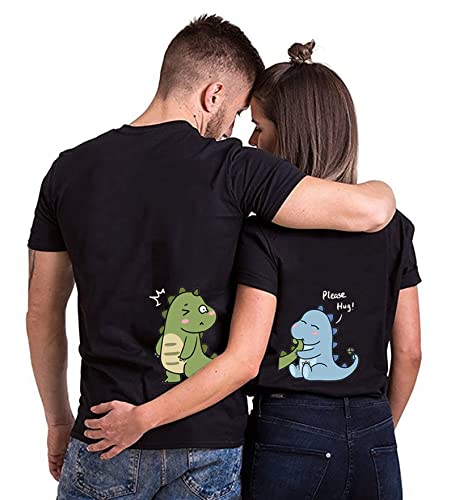 Micaxili Partner Tshirt Dino Lustig Shirt King Queen Paar Geschenke Tshirt Für Paare Partnerlook Pärchen T-Shirt 1 Stück(BK-Men-LVLONG-L) von Micaxili