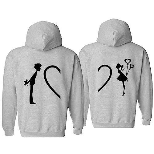Micaxili Partner Pullover,Paar Hoodie mit Halbem Herz Design,Kapuzenpullover für Paare (60% Polyester & 40% Baumwolle) 1 Stück(Grey-Women-L) von Micaxili