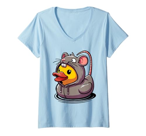 Damen Ratte Gummiente Maus T-Shirt mit V-Ausschnitt Damen Ratte Gummiente Maus T-Shirt mit V-Ausschnitt von Mice Duckling