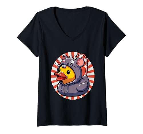 Damen Ratte Gummiente Maus T-Shirt mit V-Ausschnitt von Mice Duckling