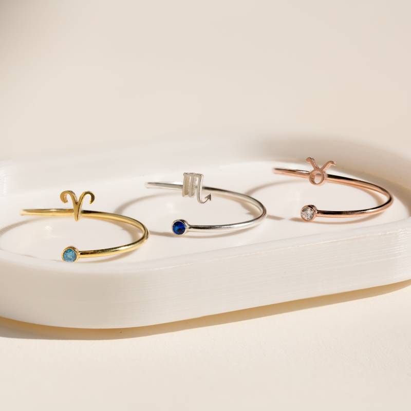 Sterling Silber Sternzeichen Ring Mit Cz Birthstone - Personalisierter Constellation Schmuck von MichPersonalized