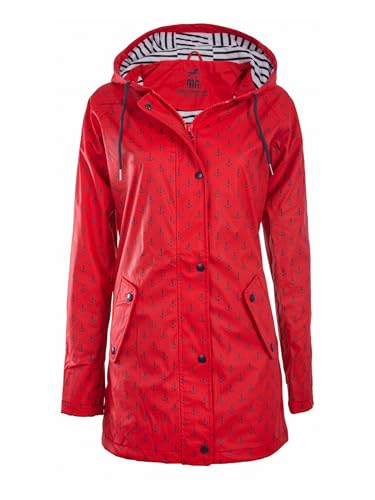 mh michael heinen Damen Regenjacke Borkum, Friesennerz, Anker-Motiv, Regenparka mit Kapuze, Regenmantel wasserdicht, winddicht red-navy 40 von mh michael heinen