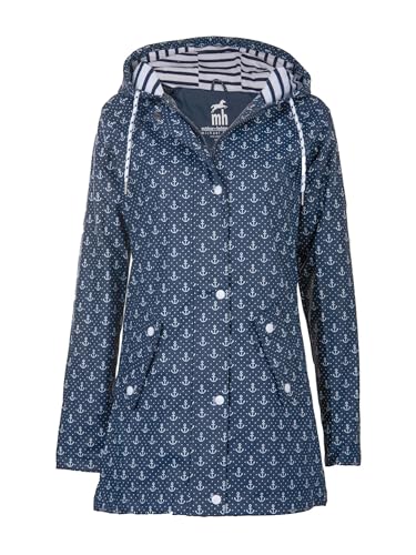 mh michael heinen Damen Regenjacke Borkum, Friesennerz, Anker-Motiv, Regenparka mit Kapuze, Regenmantel wasserdicht, winddicht blau-weiß 34 von mh michael heinen