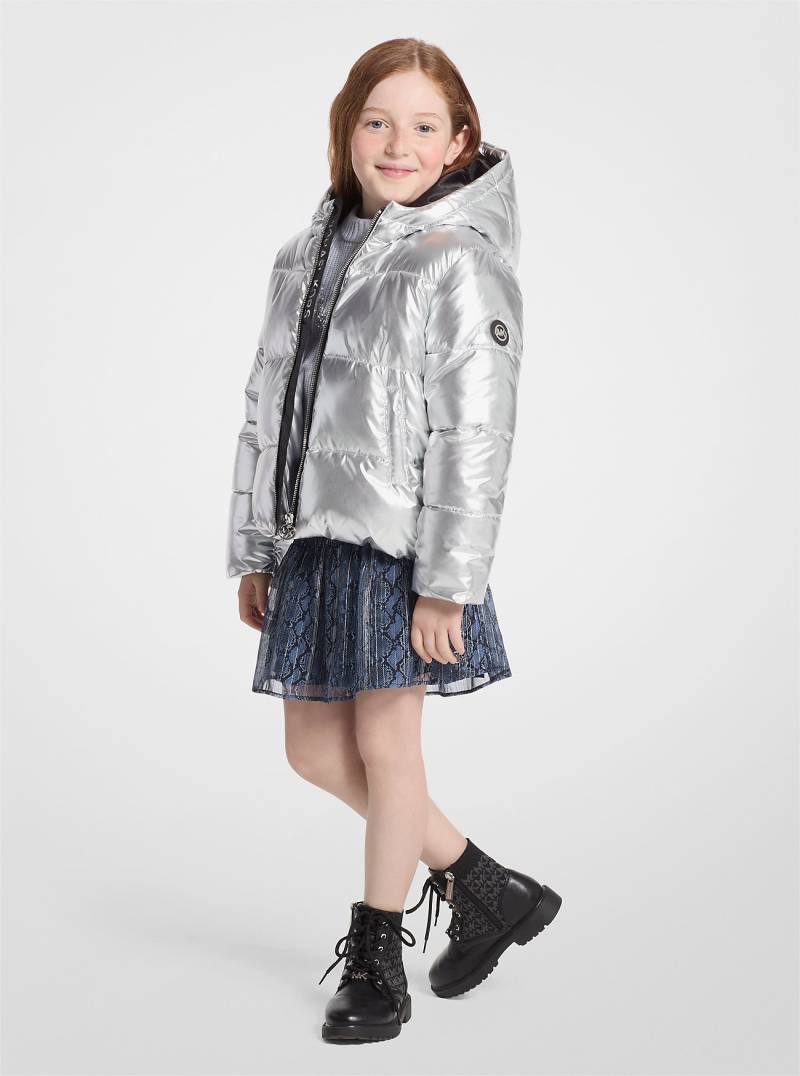 MK Abgesteppte Daunenjacke In Metallic-Optik - Silberton - Michael Kors von Michael Kors Kids