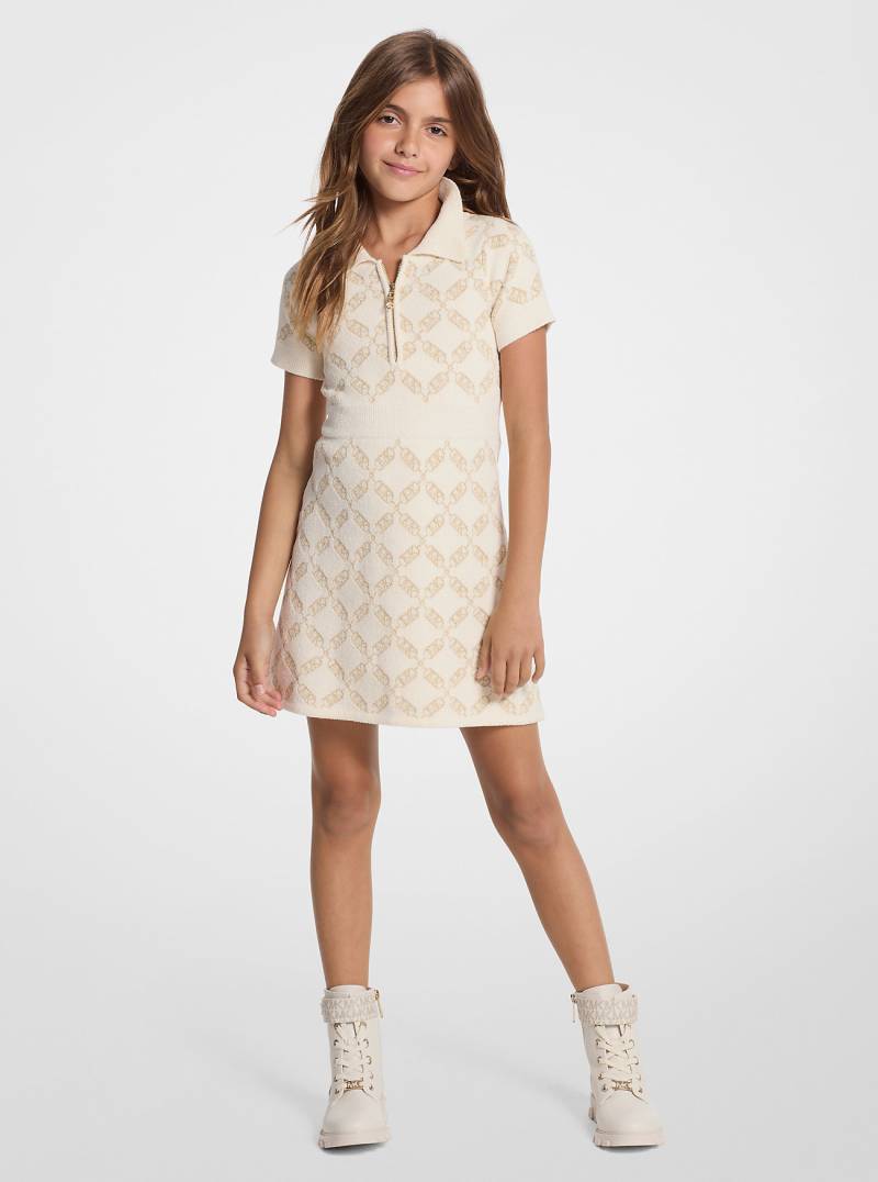 MK Kleid Aus Strukturiertem Strick Mit Empire Diamond-Motiv Und Viertelreißverschluss - Natur - Michael Kors von Michael Kors Kids