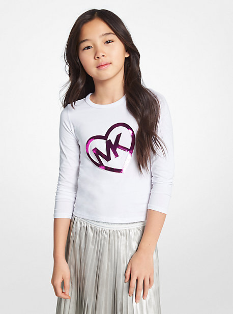MK Stretch-T-Shirt Aus Baumwolljersey Mit Herz Und Logo - Weiss - Michael Kors von Michael Kors Kids