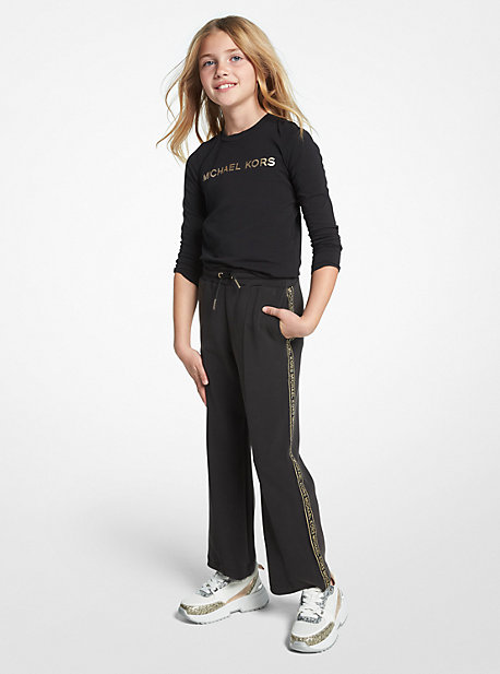 MK Trainingshose Aus Stretch-Jersey Mit Logostreifen In Metallic-Optik - Schwarz - Michael Kors von Michael Kors Kids