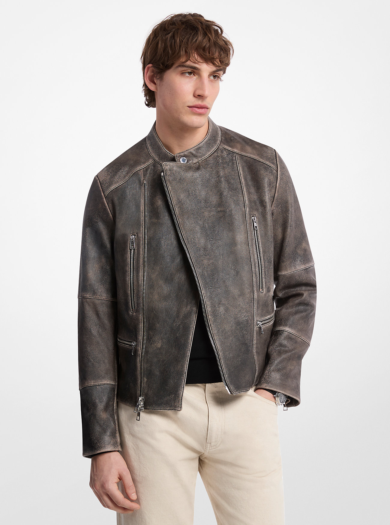 MK Bikerjacke Aus Gewaschenem Leder - Schwarz - Michael Kors MK Bikerjacke Aus Gewaschenem Leder - Schwarz - Michael Kors von Michael Kors Mens