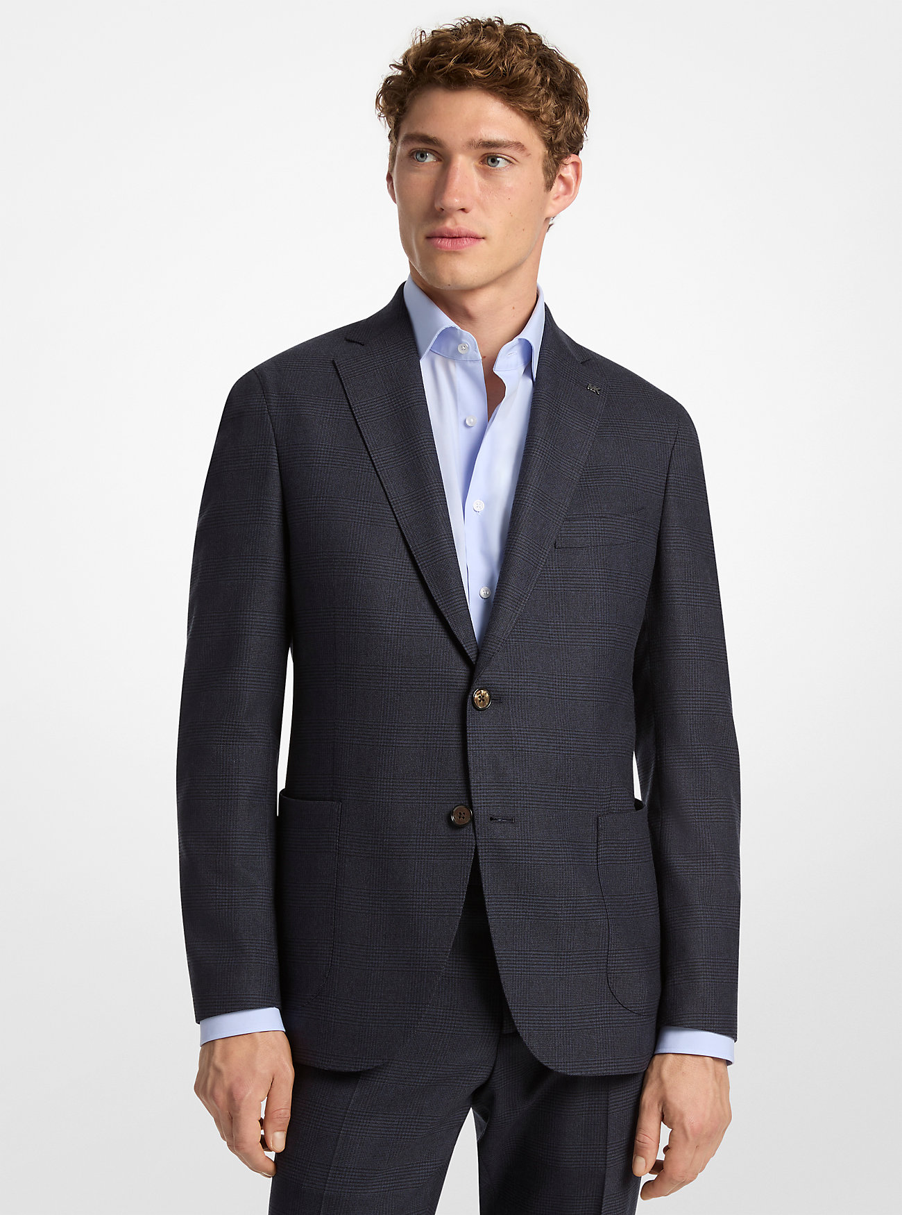 MK Blazer Aus Wollmischung Mit Glencheck-Karomuster - Blau - Michael Kors von Michael Kors Mens