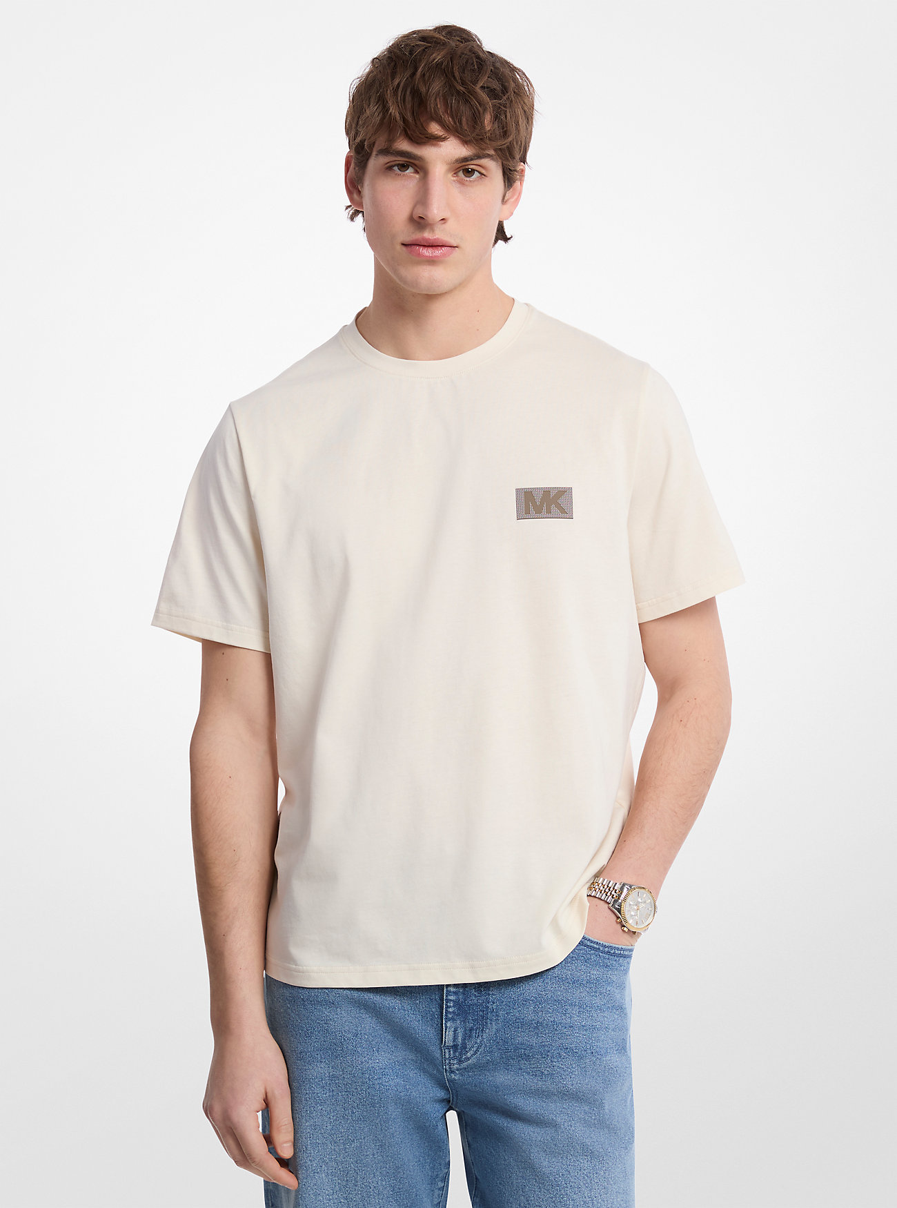 MK Grafik-T-Shirt Aus Baumwolle Mit Logo - Natur - Michael Kors von Michael Kors Mens