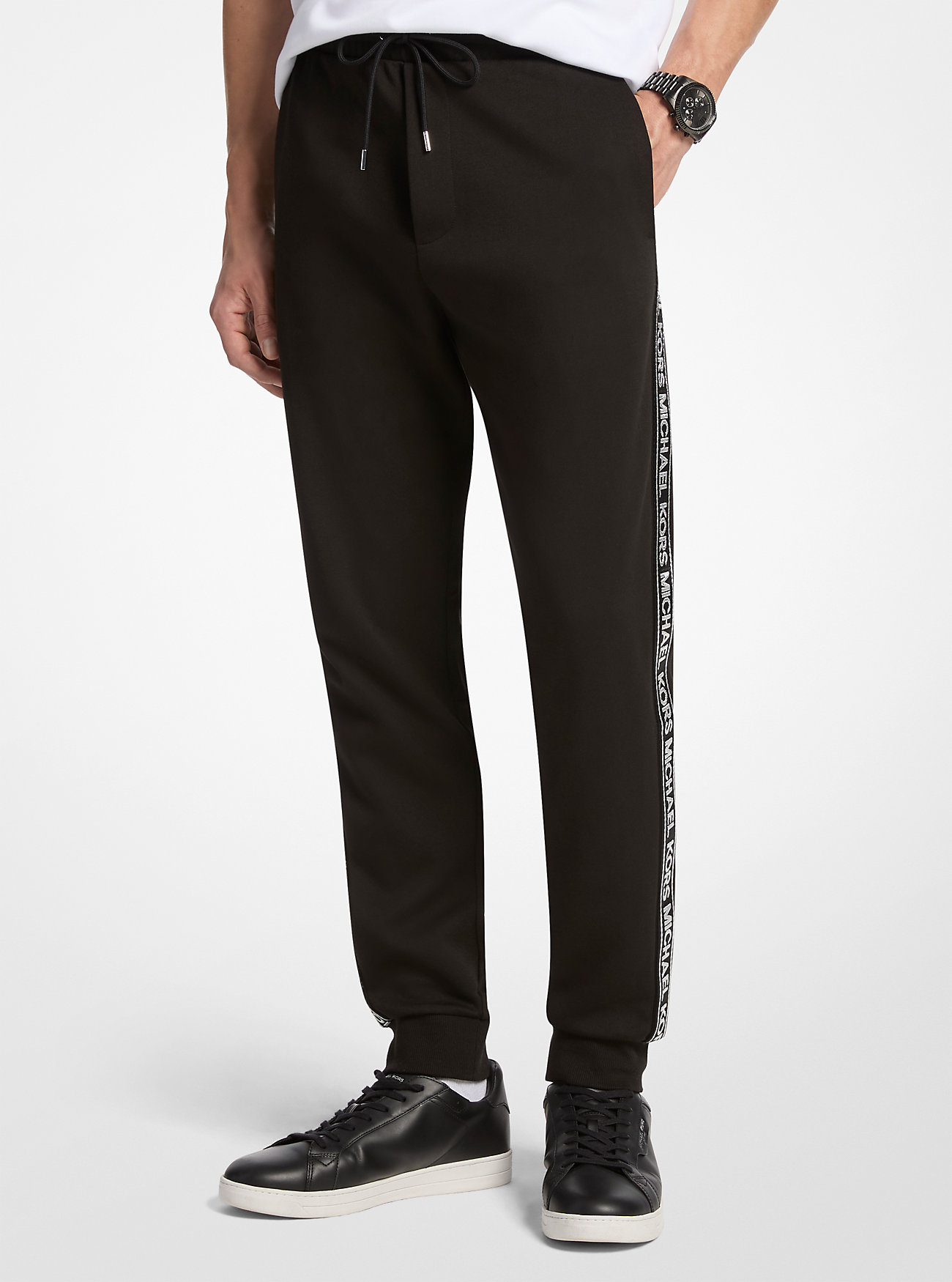 MK Jogginghose Aus Baumwollmischgewebe Mit Logostreifen - Schwarz - Michael Kors von Michael Kors Mens