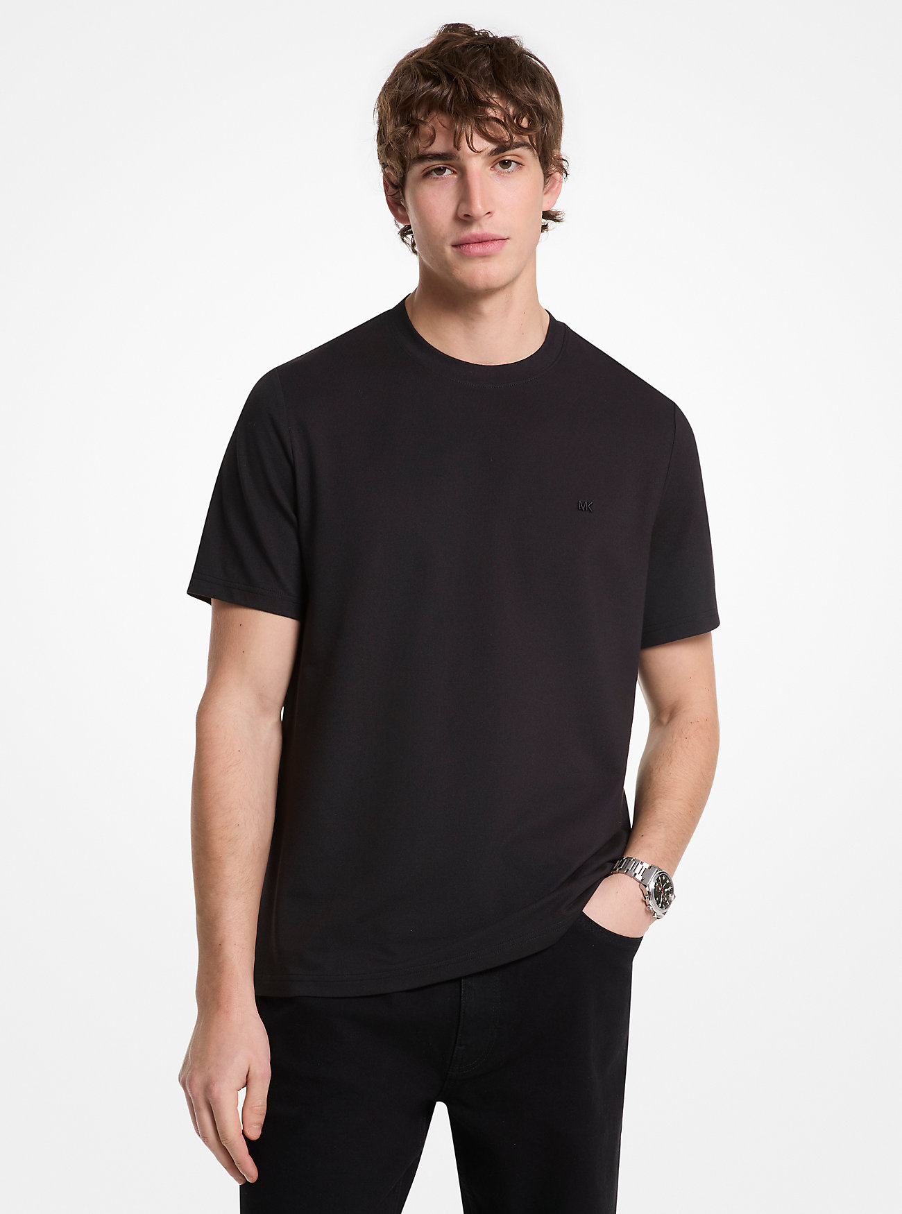 MK Piqué-T-Shirt Aus Baumwollmischung - Schwarz - Michael Kors von Michael Kors Mens