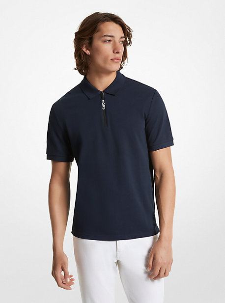 MK Poloshirt Aus Baumwolle Mit Kurzem Reißverschluss - Blau - Michael Kors von Michael Kors Mens