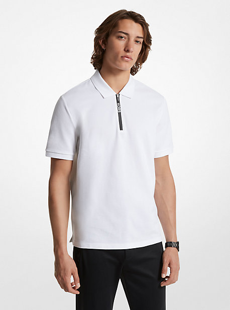 MK Poloshirt Aus Baumwolle Mit Kurzem Reißverschluss - Weiss - Michael Kors von Michael Kors Mens