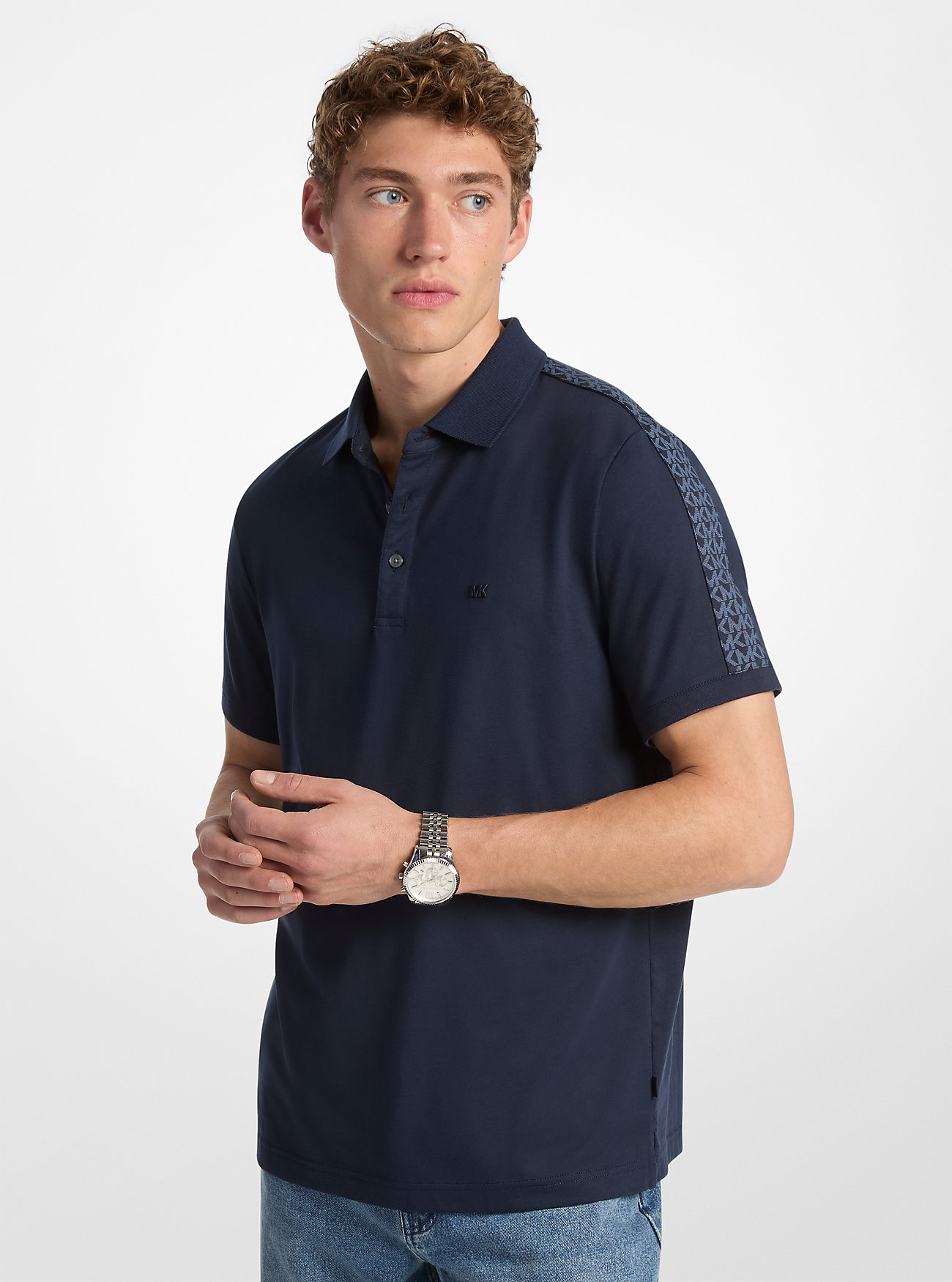 MK Poloshirt Aus Baumwolle Mit Logo - Blau - Michael Kors von Michael Kors Mens