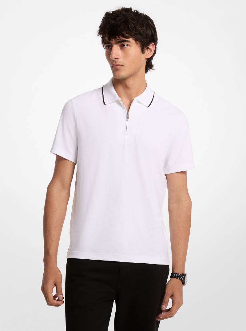 MK Poloshirt Aus Jacquard Mit Reißverschluss Und Logomuster - Weiss - Michael Kors von Michael Kors Mens