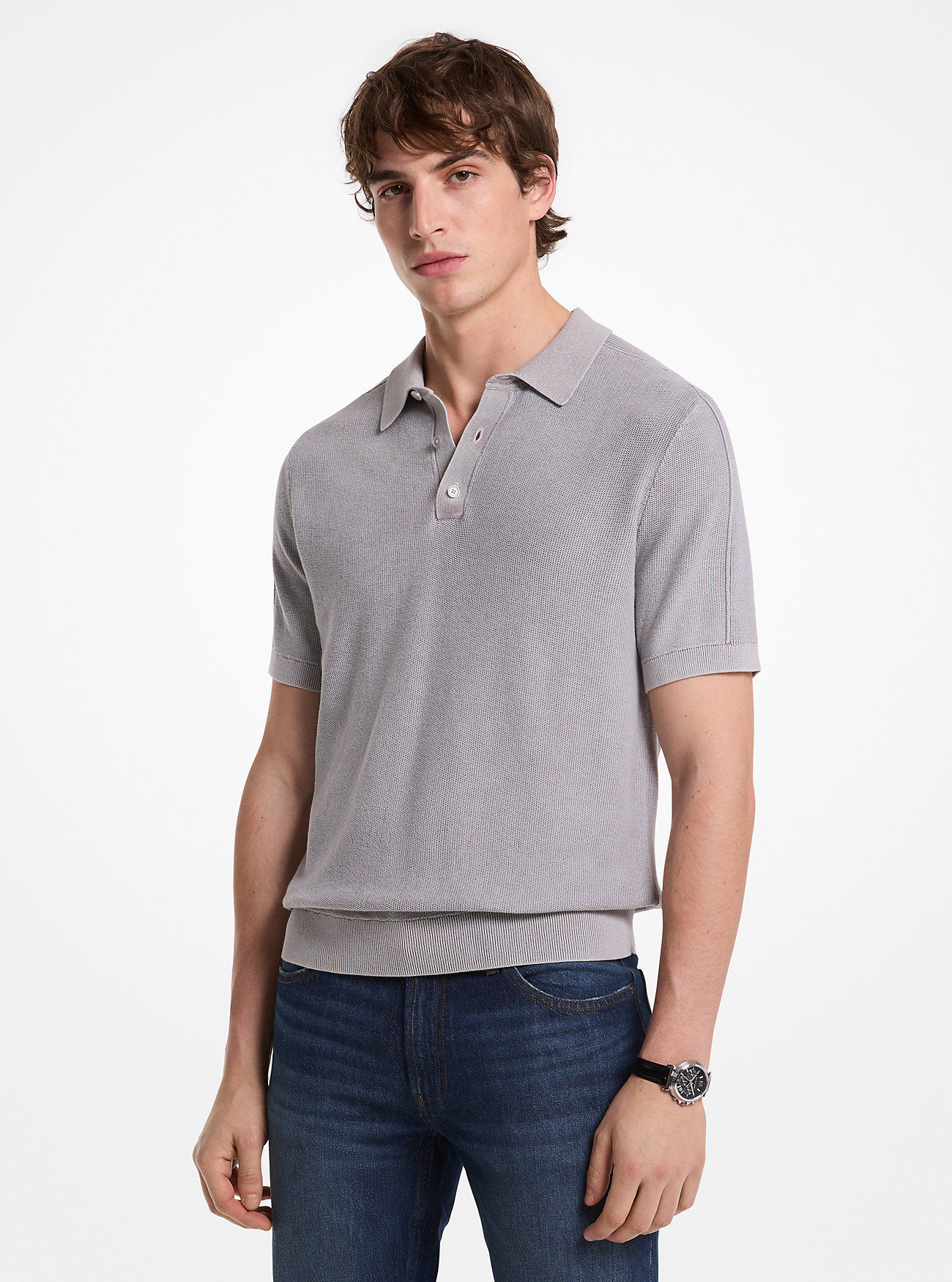 MK Poloshirt Aus Leinen Und Baumwolle - Silberton - Michael Kors von Michael Kors Mens