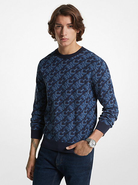 MK Pullover Aus Merinowolle Mit Empire Signature-Jacquardmuster - Blau - Michael Kors von Michael Kors Mens