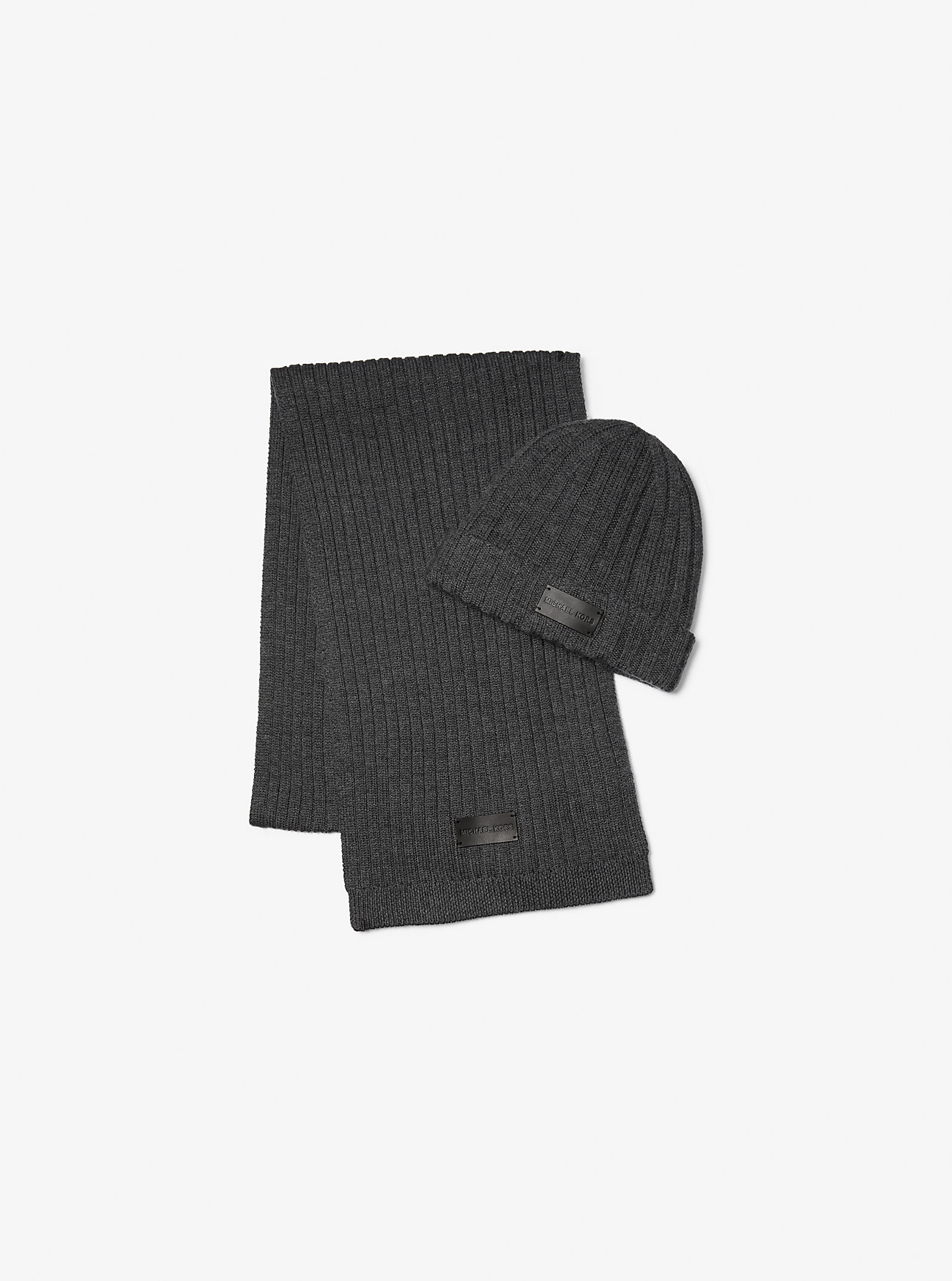 MK Set Aus Beanie Und Schal Im Rippstrick - Grau - Michael Kors von Michael Kors Mens