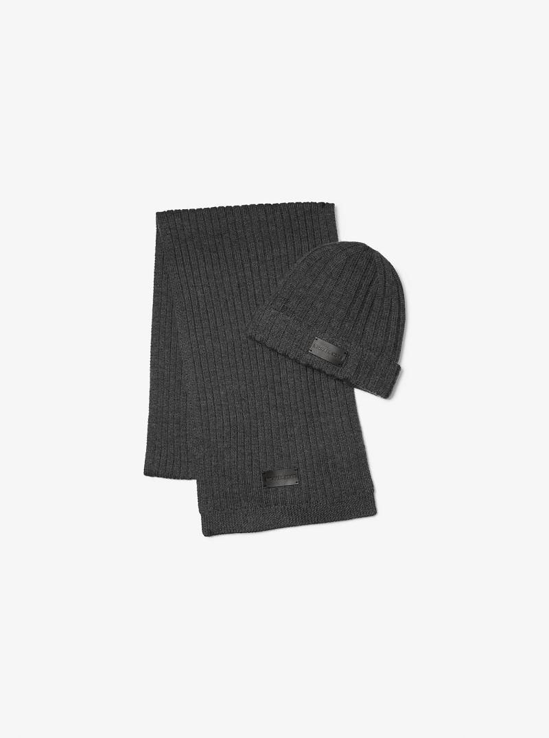MK Set Aus Beanie Und Schal Im Rippstrick - Grau - Michael Kors von Michael Kors Mens
