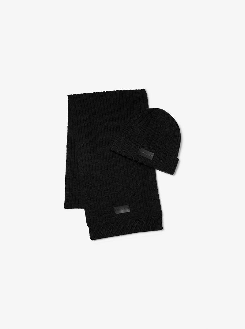 MK Set Aus Beanie Und Schal Im Rippstrick - Schwarz - Michael Kors von Michael Kors Mens