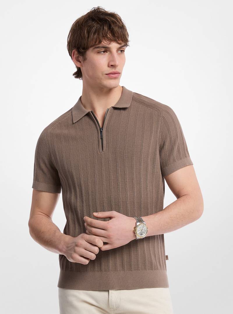 MK Strick-Poloshirt Aus Baumwolle Mit Reißverschluss - Braun - Michael Kors von Michael Kors Mens