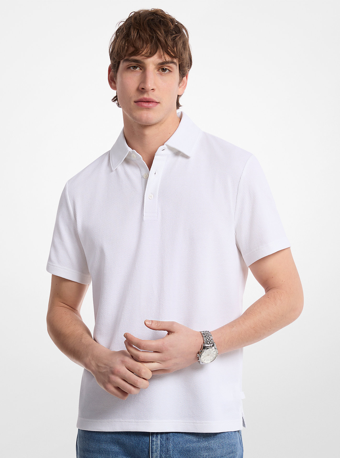 MK Strick-Poloshirt Aus Stretch-Baumwolle - Weiss - Michael Kors von Michael Kors Mens