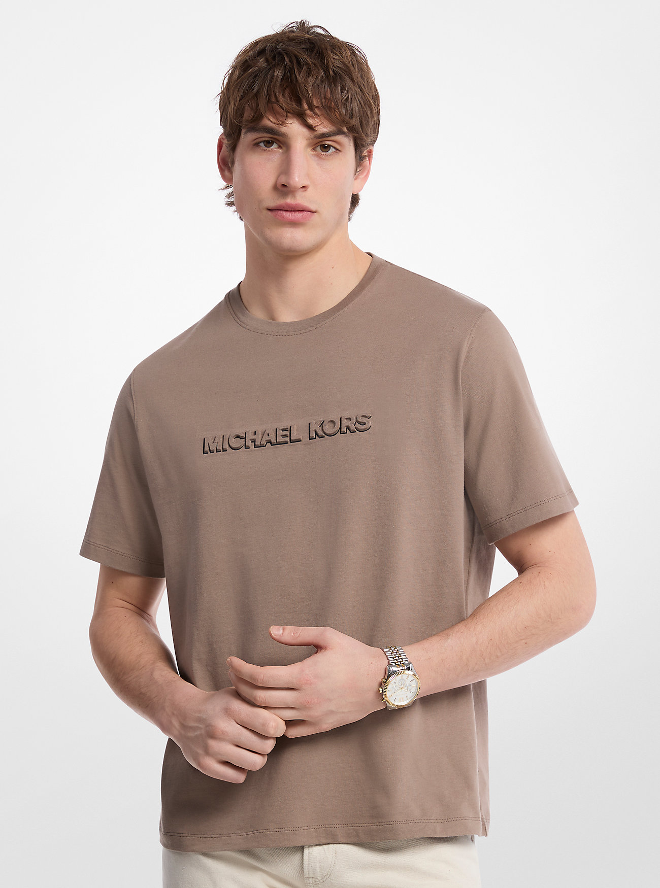 MK T-Shirt Aus Baumwoll-Jersey Mit Logoprägung - Braun - Michael Kors von Michael Kors Mens