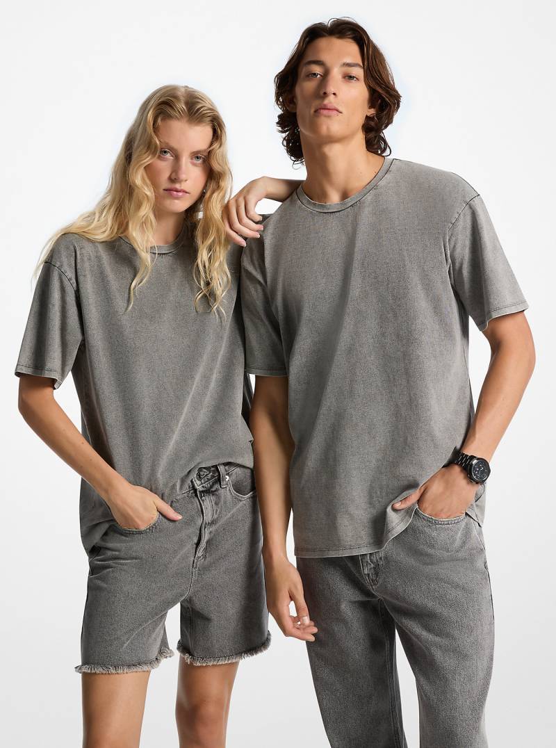 MK T-Shirt Aus Baumwoll-Jersey Mit Wascheffekt - Blau - Michael Kors von Michael Kors Mens