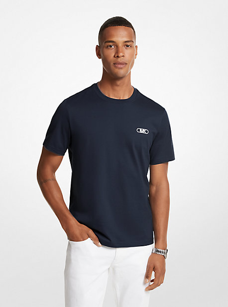 MK T-Shirt Aus Baumwolle Mit Empire-Logomuster - Blau - Michael Kors von Michael Kors Mens
