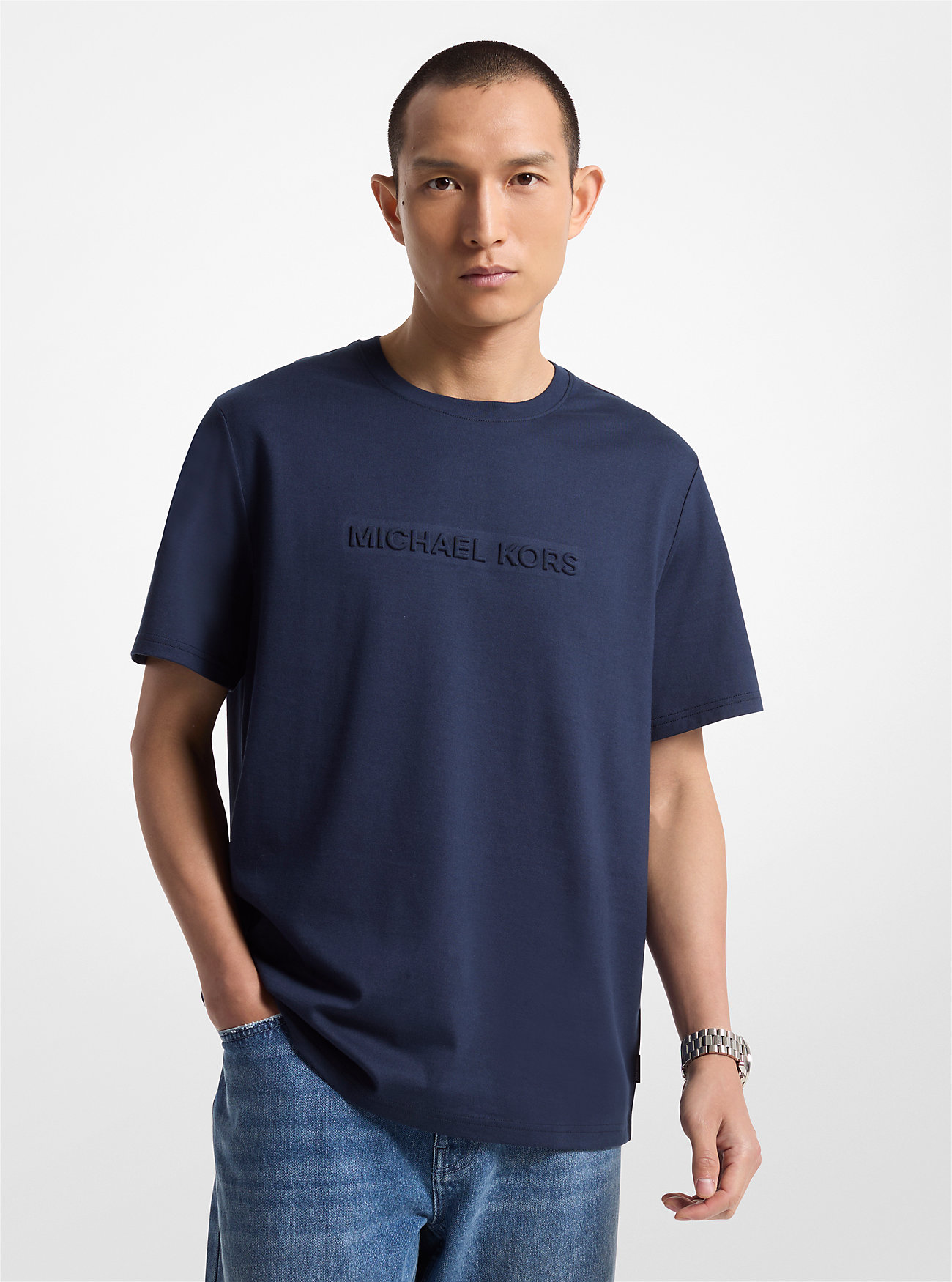 MK T-Shirt Aus Baumwolle Mit Logo-Prägung - Blau - Michael Kors von Michael Kors Mens