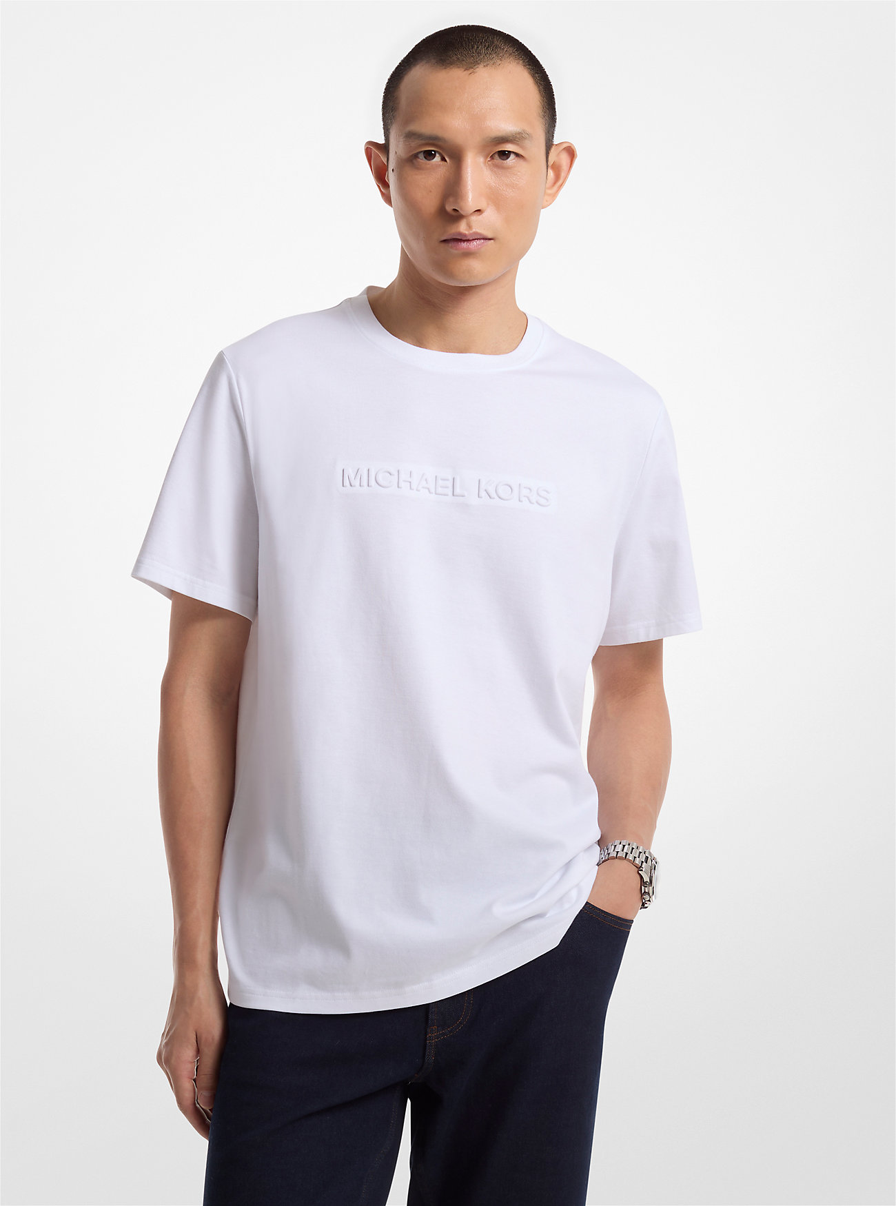 MK T-Shirt Aus Baumwolle Mit Logo-Prägung - Weiss - Michael Kors von Michael Kors Mens