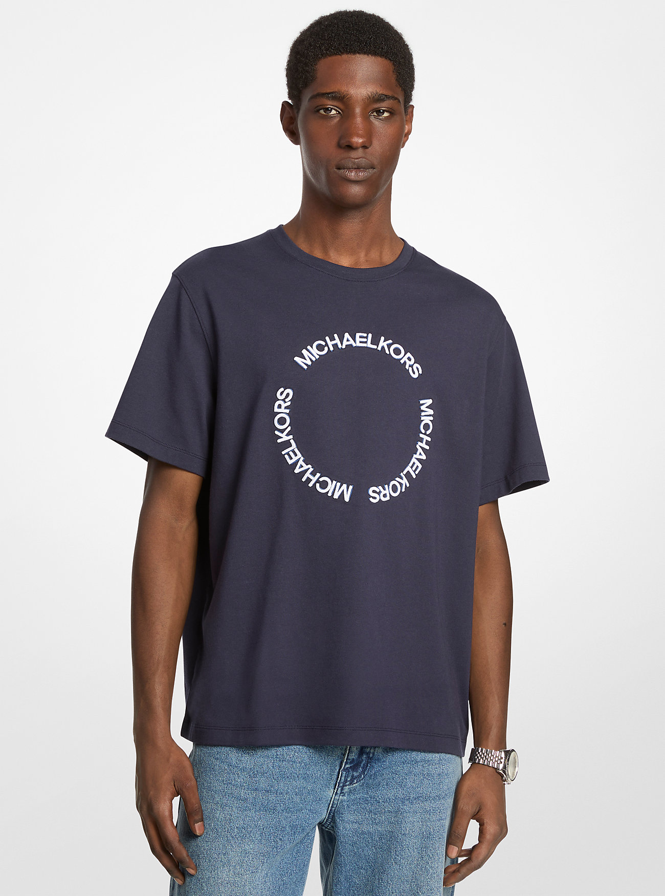 MK T-Shirt Aus Baumwolle Mit Logostickerei - Blau - Michael Kors von Michael Kors Mens